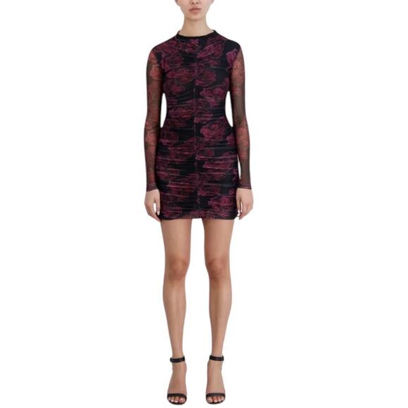 New Women’s BCBGeneration Printed Mesh Ruched Mini Dress Size 8 - Picture 1 of 8